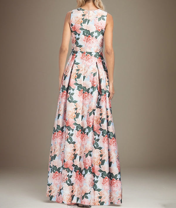 A-line V-Neck Peach Peonies Mother of the Bride Dress
