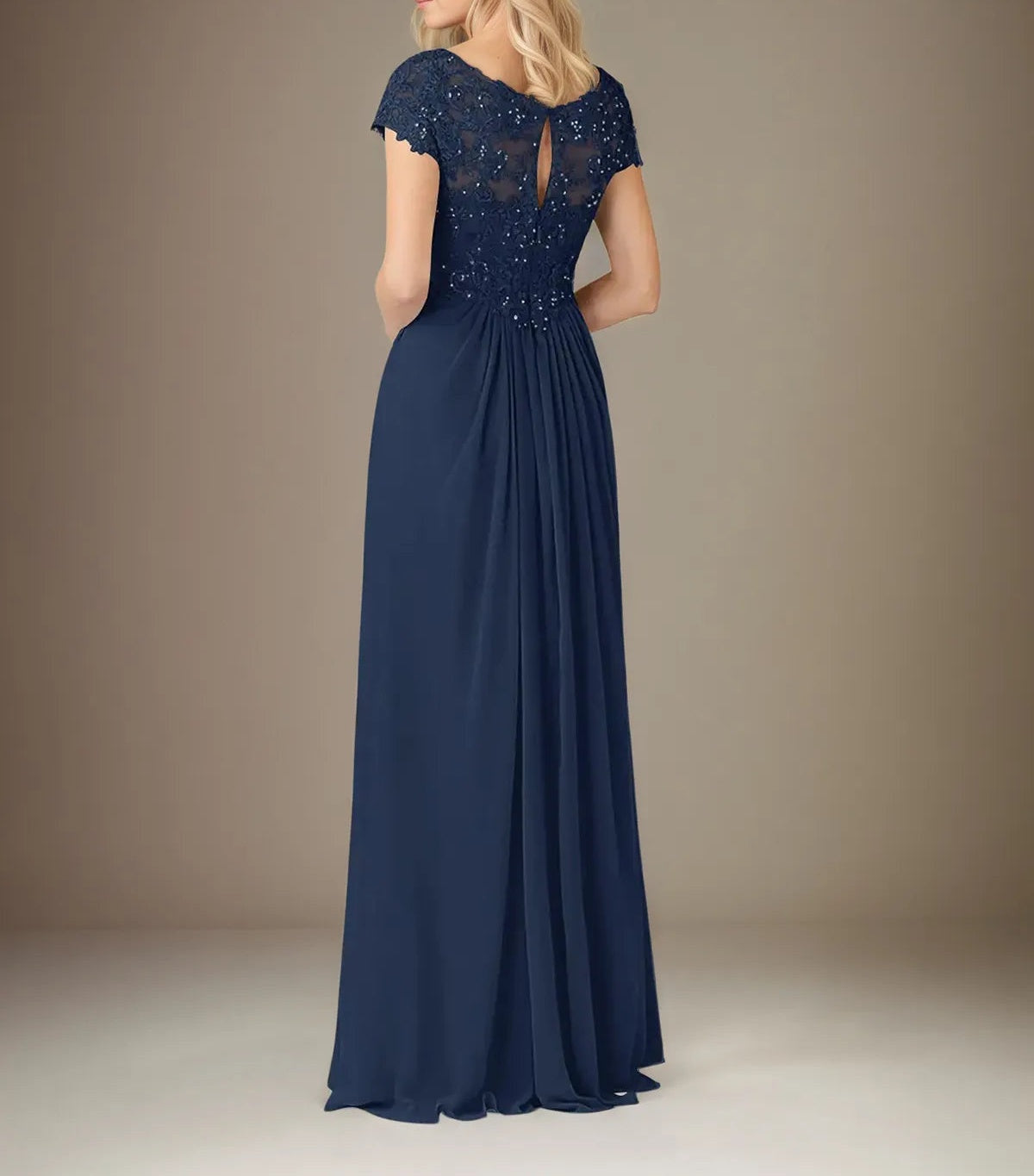 A Line Chiffon V Neck Short Sleeves Floor Length Pleated Mother of the Bride Dresses With Sequins
