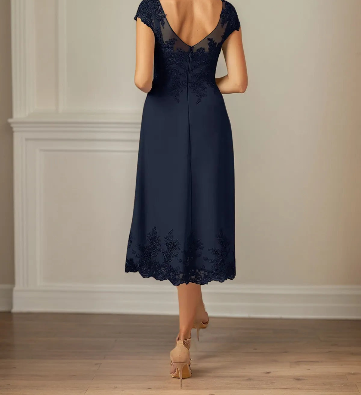 A Line Scoop Neck Cap Sleeves Ankle Length Chiffon Mother of the Bride Dress
