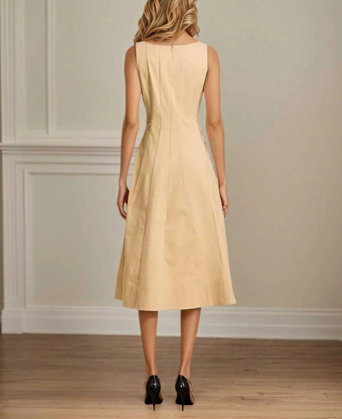 A Line V Neck Sleeveless Tea Length Stretch Crepe Mother of the Bride Dress
