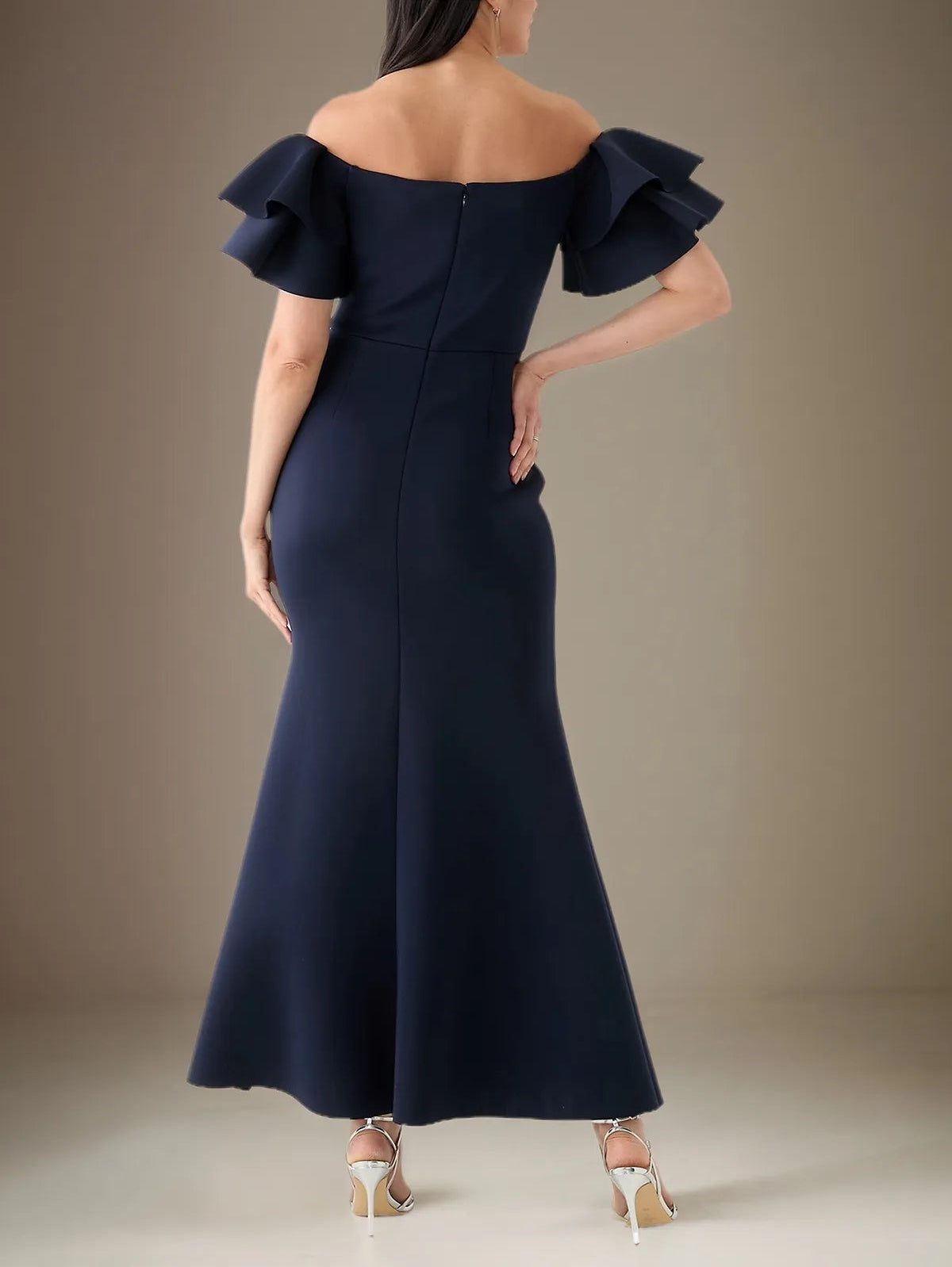 Trumpet/Mermaid Stretch Crepe Off The Shoulder Short Sleeves Ankle Length Dress