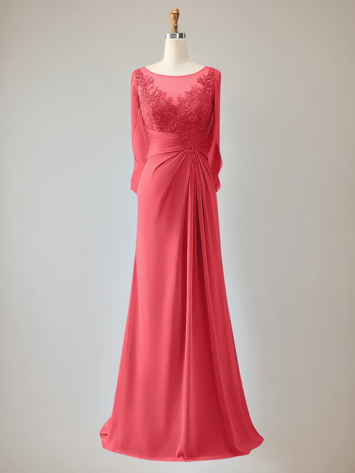 Trumpet/Mermaid Scoop Neck 1/2 Sleeve Chiffon Mother of the Bride Dress With Beadings