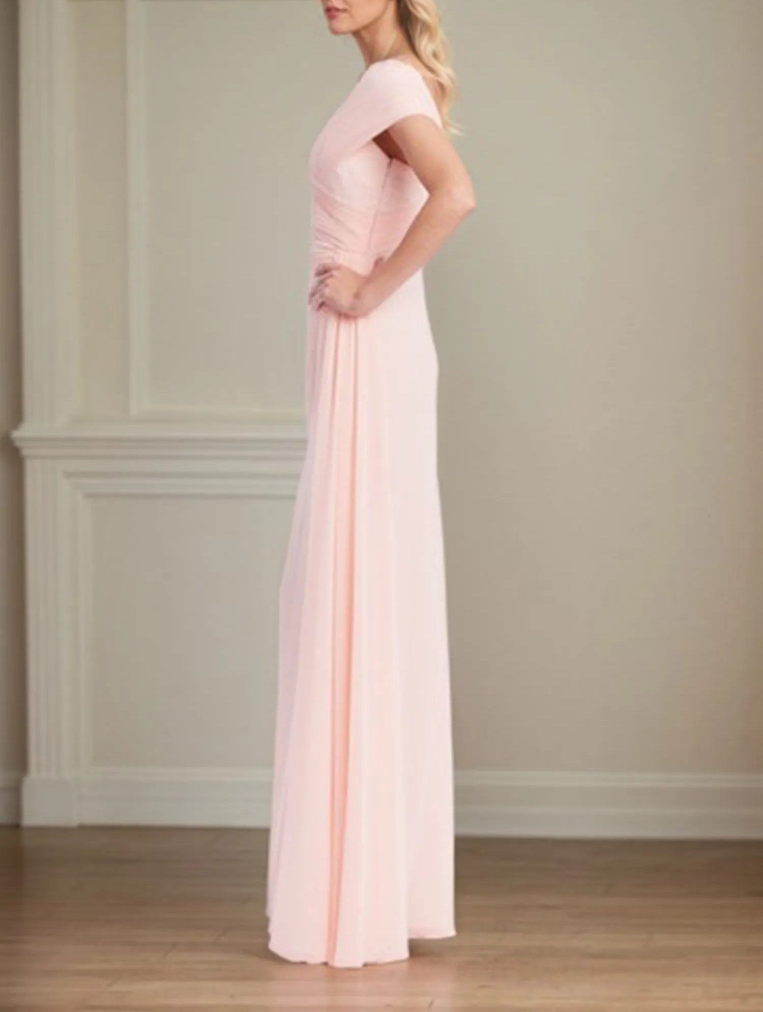 A Line Off the Shoulder Short Sleeve Chiffon Mother of the Bride Dress