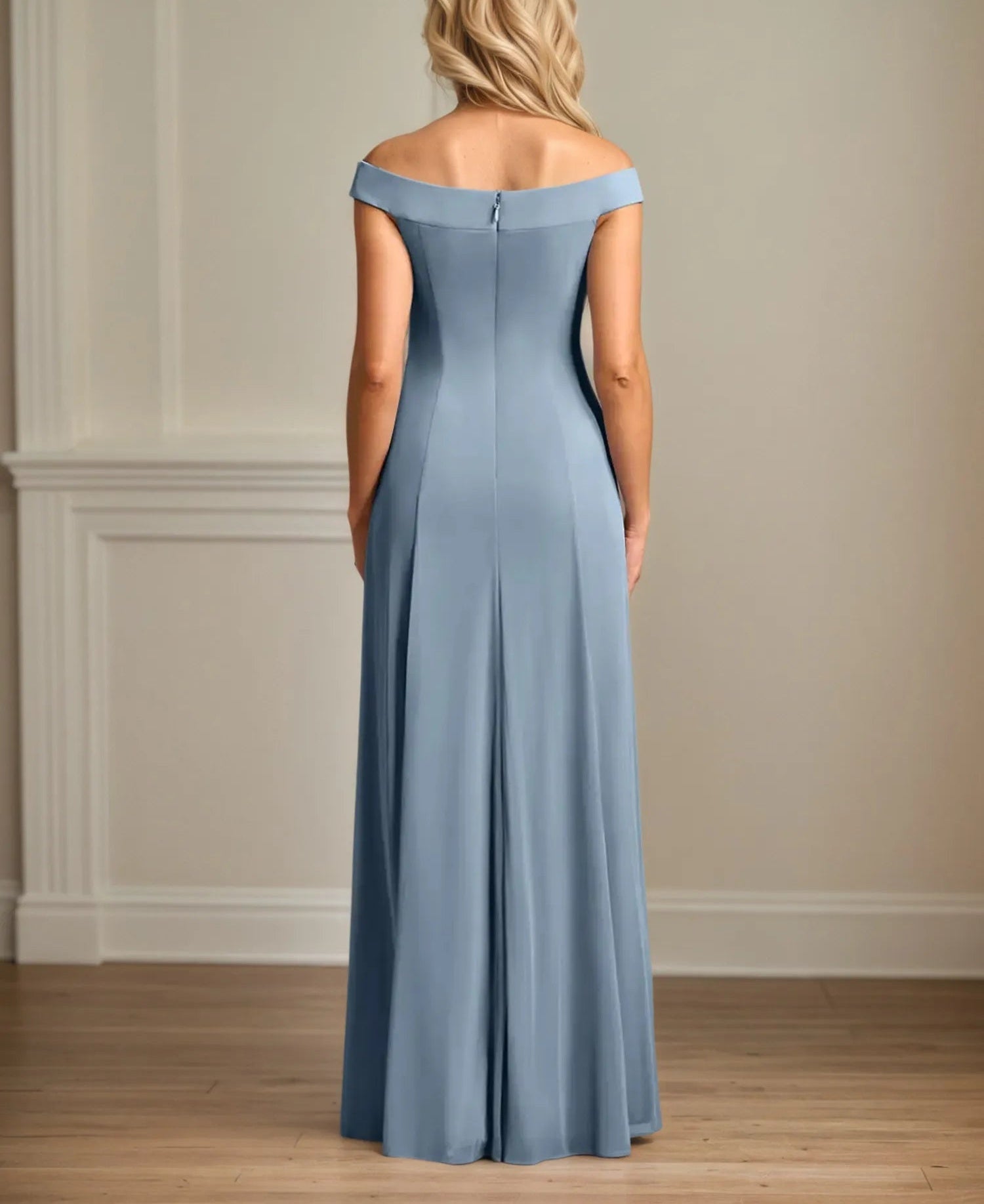 A Line Off the Shoulder Floor Length Chiffon Mother Of the Bride Dress With Pleated