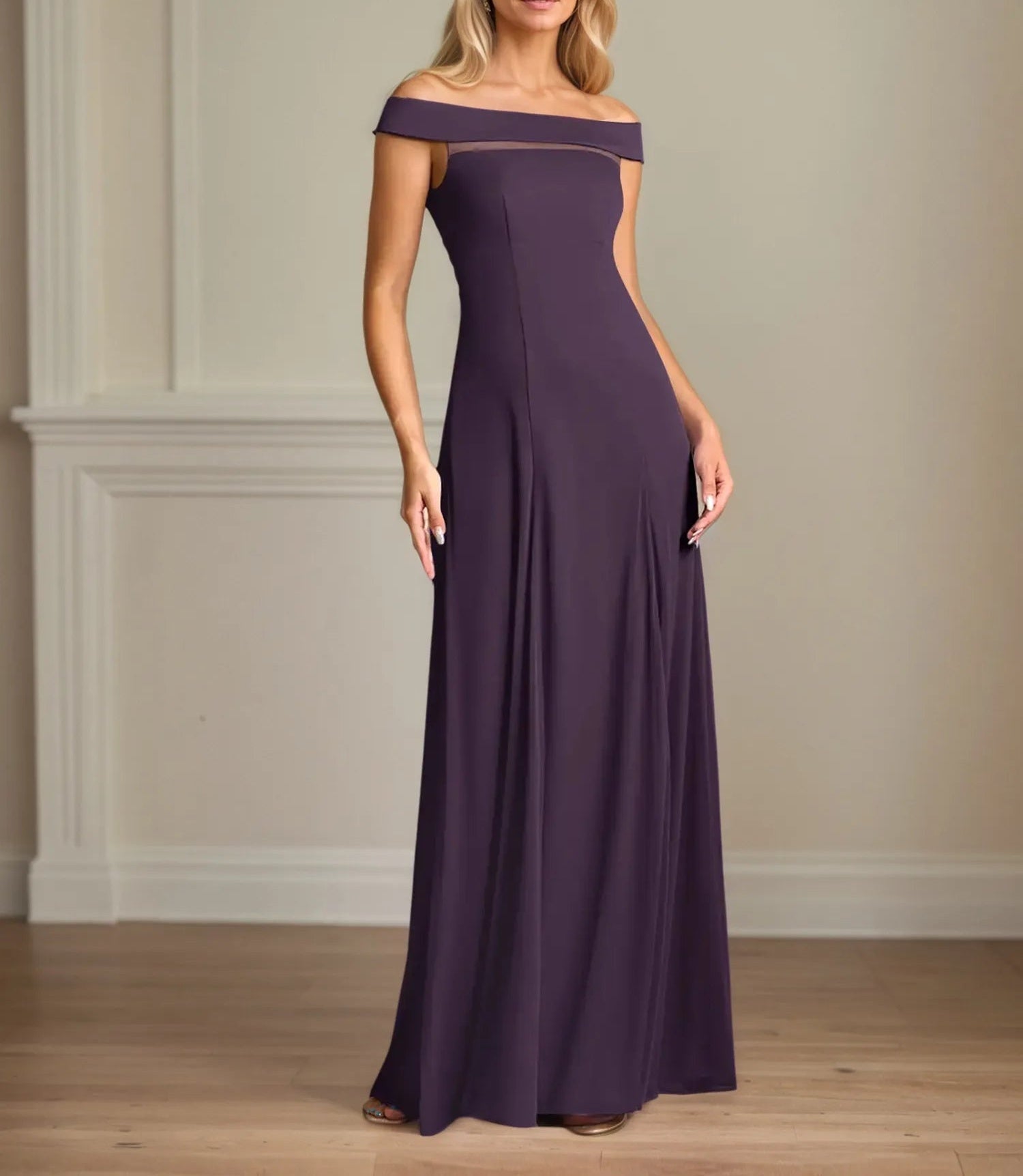 A Line Off the Shoulder Sleeveless Chiffon Mother of the Bride Dress With Pleated