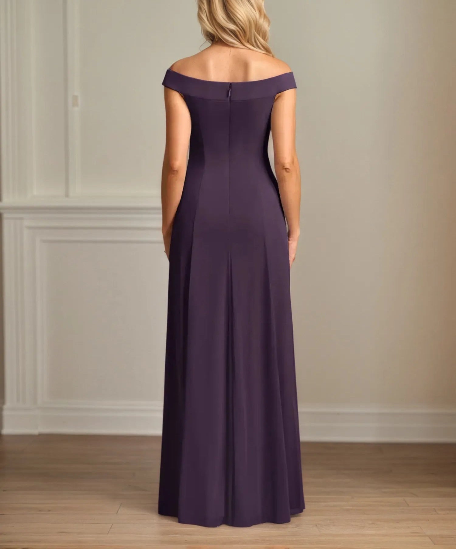 A Line Off the Shoulder Sleeveless Chiffon Mother of the Bride Dress With Pleated