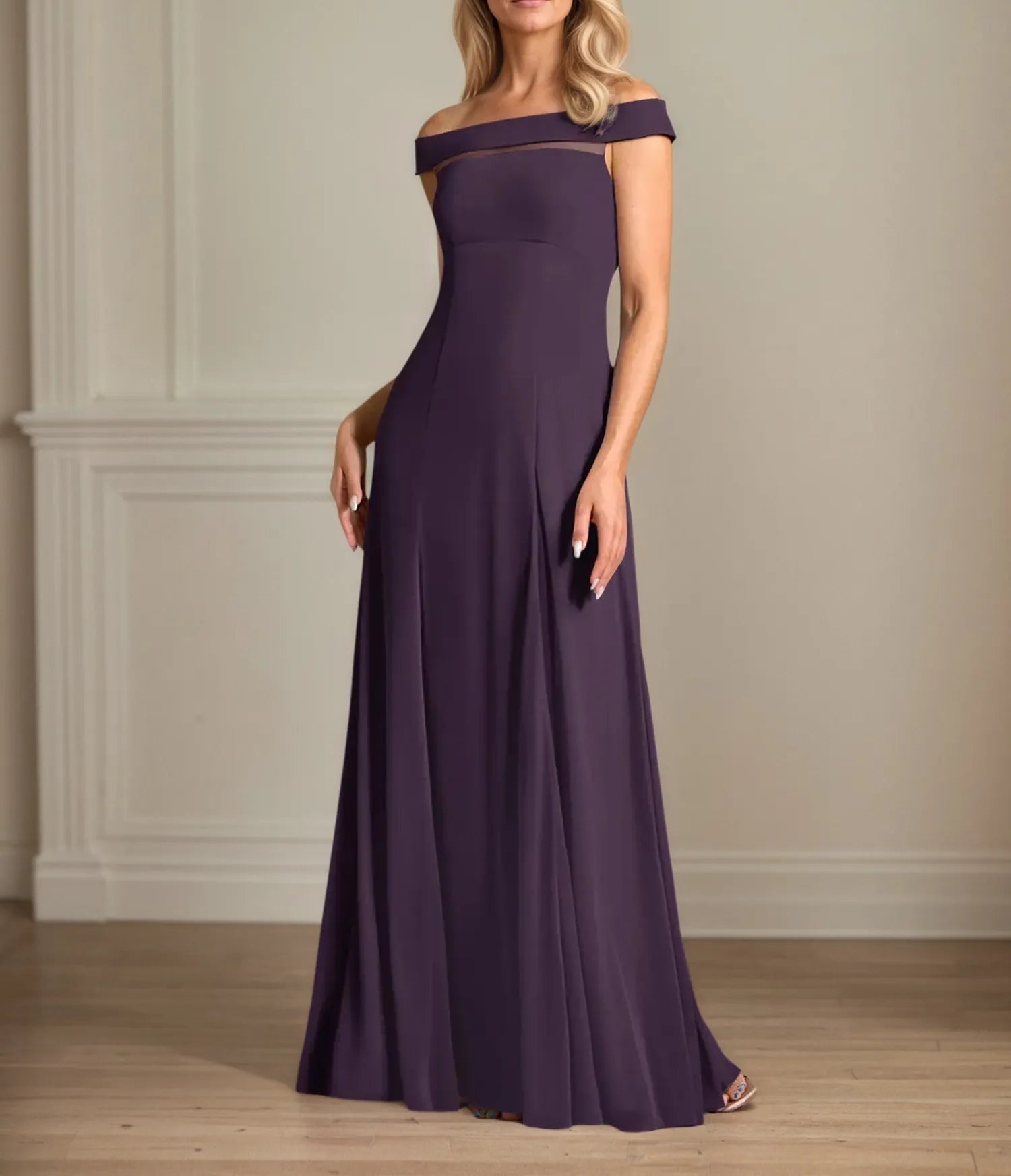 A Line Off the Shoulder Sleeveless Chiffon Mother of the Bride Dress With Pleated