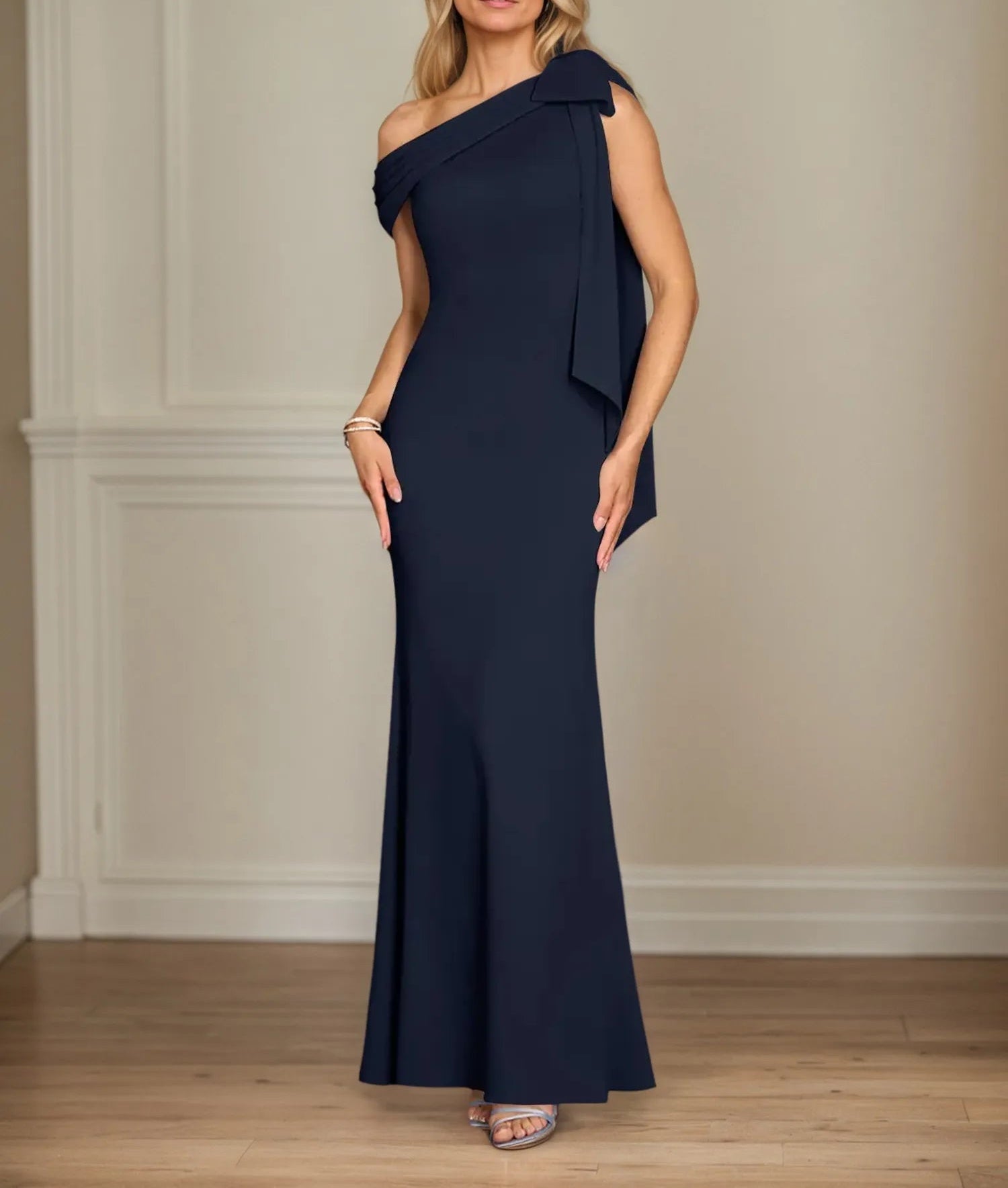 Trumpet/Mermaid One Shoulder Sleeveless Stretch Crepe Mother of the Bride Dress With Bow