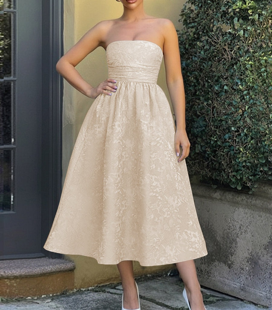 Jacquard Sleeveless Midi Prom Dresses Ball Gown