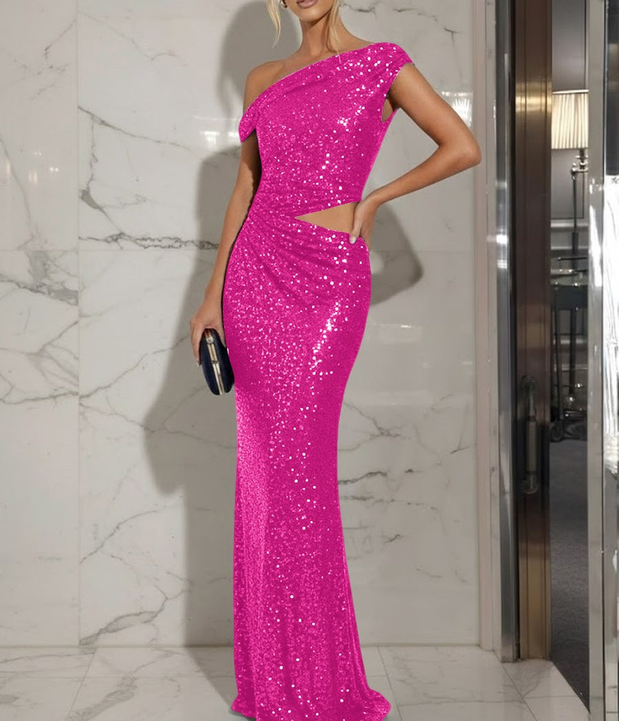 Mermaid/Trumpet Off-Shoulder Sequin Cut-Out Floor-Length Formal Evening Dresses