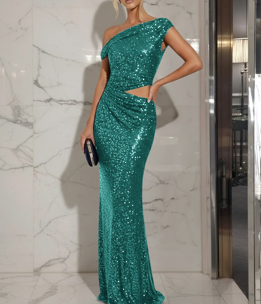 Mermaid/Trumpet Off-Shoulder Sequin Cut-Out Floor-Length Formal Evening Dresses