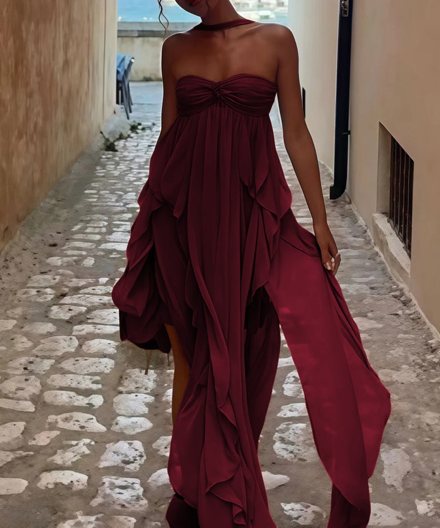 A-Line/Princess Convertible Ruffle Floor-Length Wedding Guest Dresses