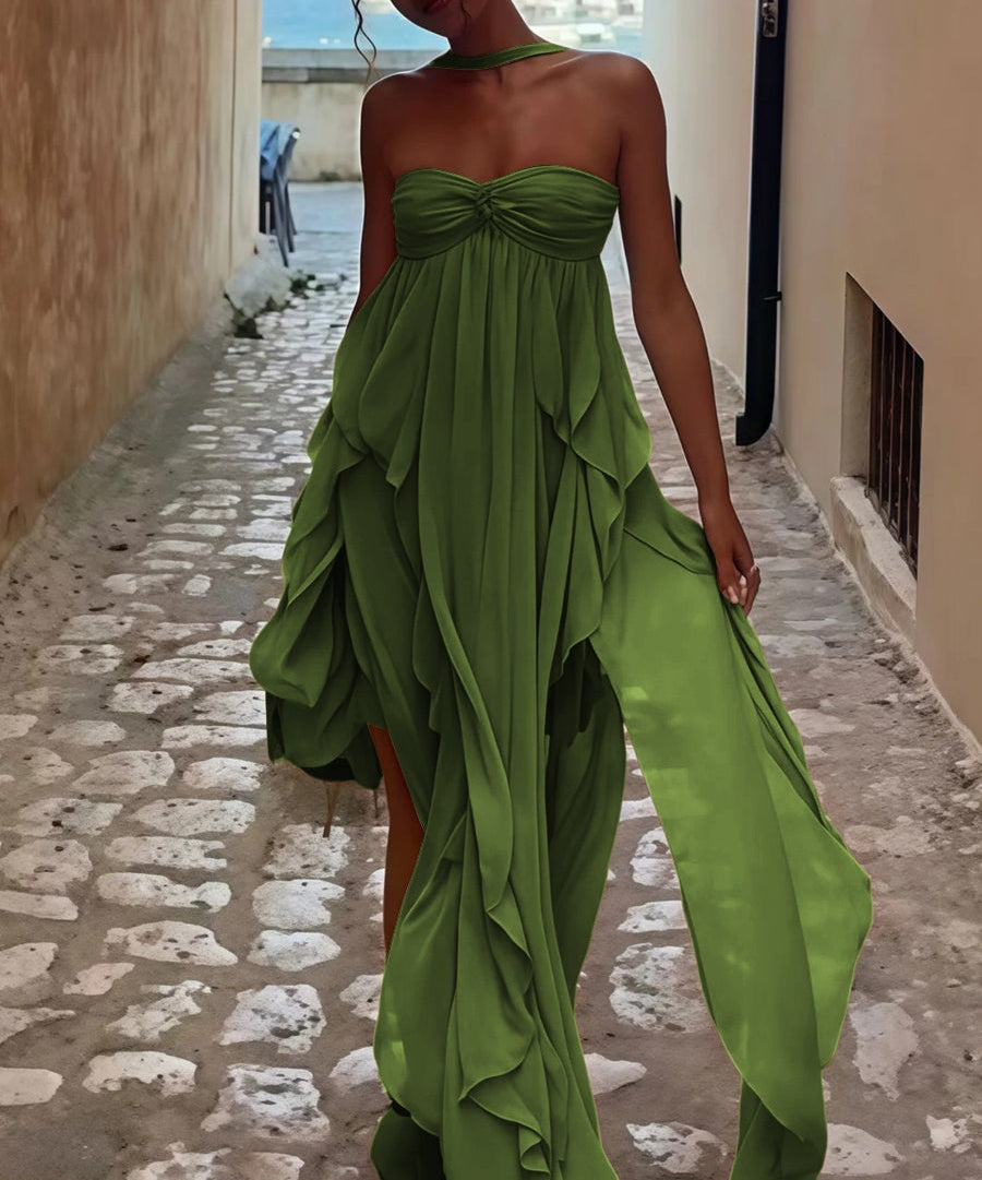 A-Line/Princess Convertible Ruffle Floor-Length Wedding Guest Dresses