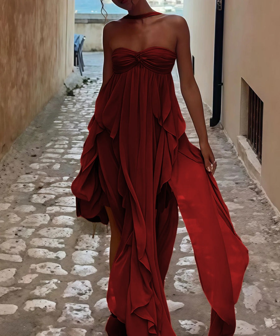 A-Line/Princess Convertible Ruffle Floor-Length Wedding Guest Dresses