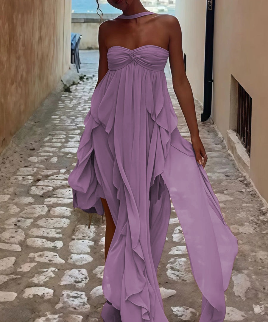 A-Line/Princess Convertible Ruffle Floor-Length Wedding Guest Dresses