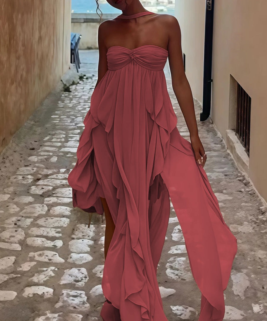 A-Line/Princess Convertible Ruffle Floor-Length Wedding Guest Dresses