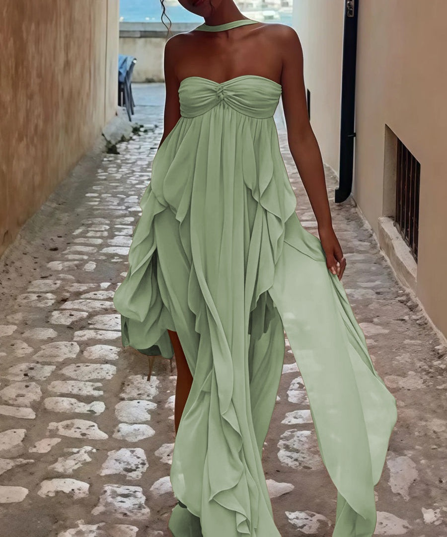 A-Line/Princess Convertible Ruffle Floor-Length Wedding Guest Dresses