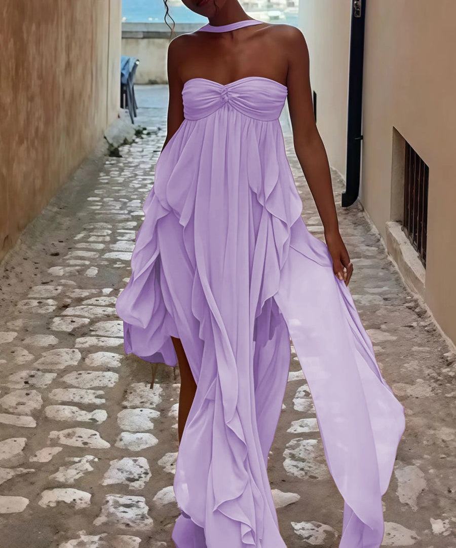 A-Line/Princess Convertible Ruffle Floor-Length Wedding Guest Dresses