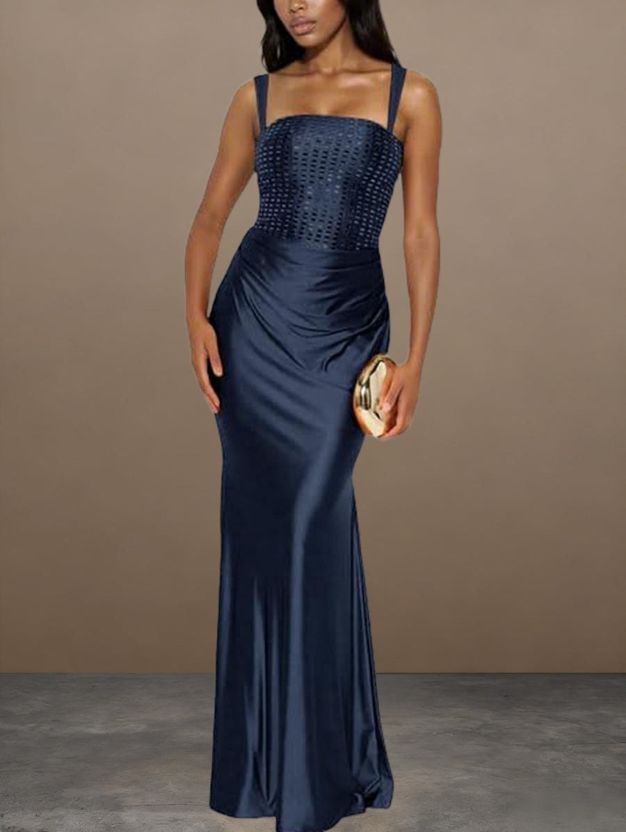 Mermaid/Trumpet Satin Spaghetti Strap Sparkly Floor-Length Prom Dresses