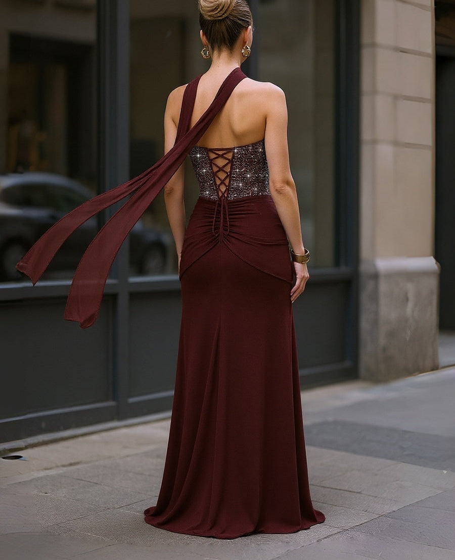 Mermaid/Trumpet Strapless Scarf Sparkly Floor-Length Formal Evening Dresses with Ruched Satin