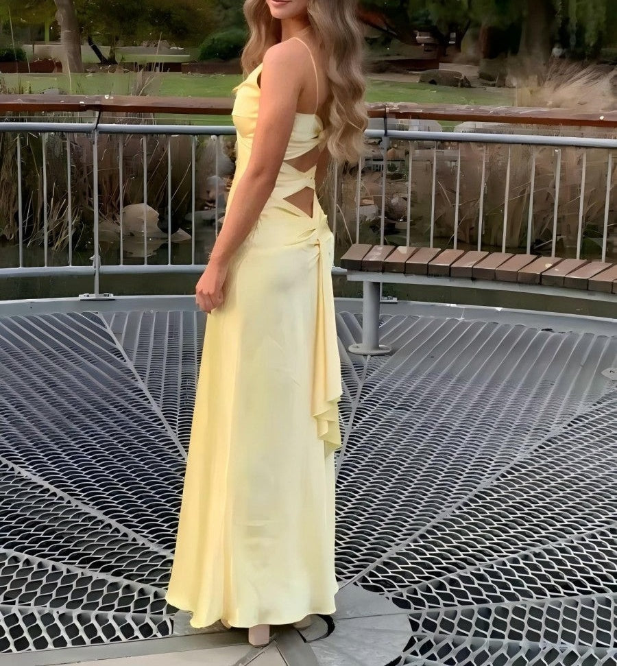 Mermaid/Trumpet Spaghetti Strap V Neck Floor-Length Prom Dresses with Satin