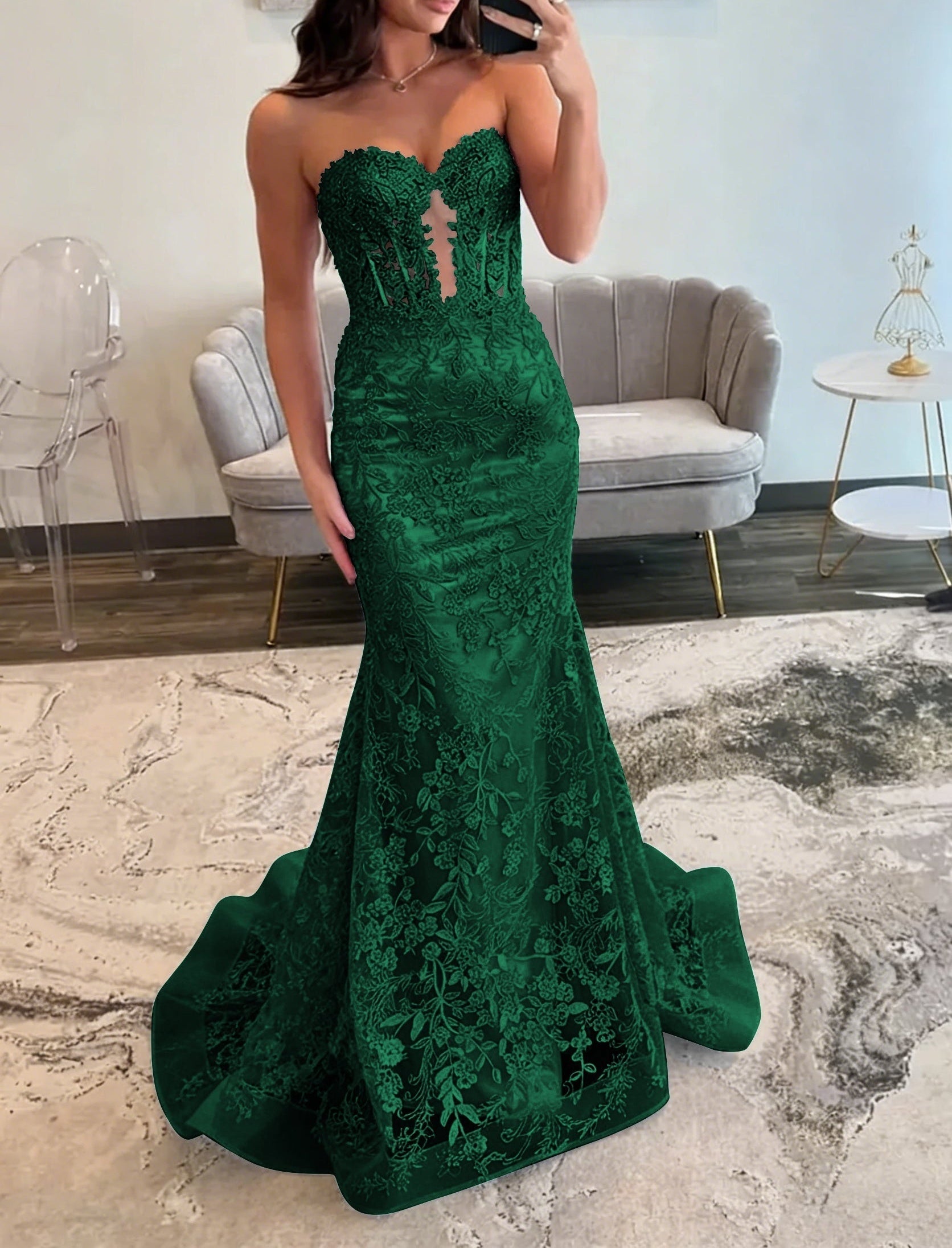 Lace Applique One Shoulder Long Prom Dresses Tiered Evening Gowns