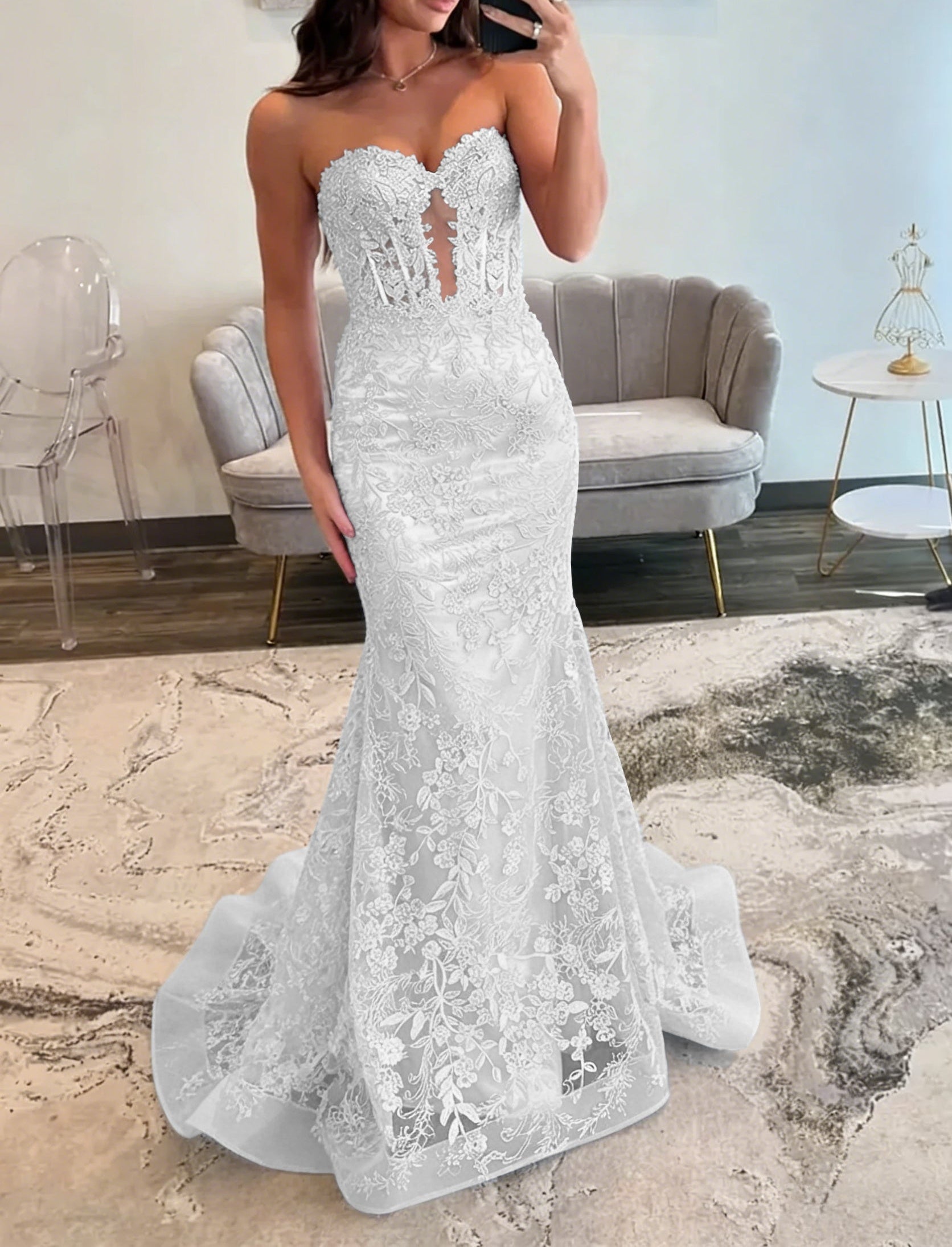 Lace Applique One Shoulder Long Prom Dresses Tiered Evening Gowns