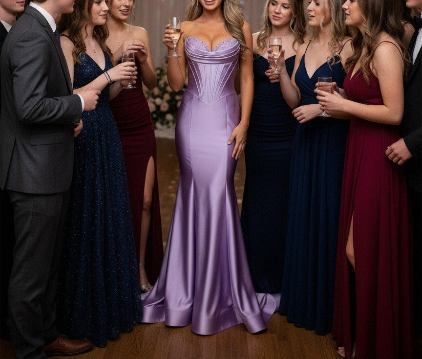 Mermaid Strapless Sweetheart Neck Floor Length Prom Dresses with Lace Appliques