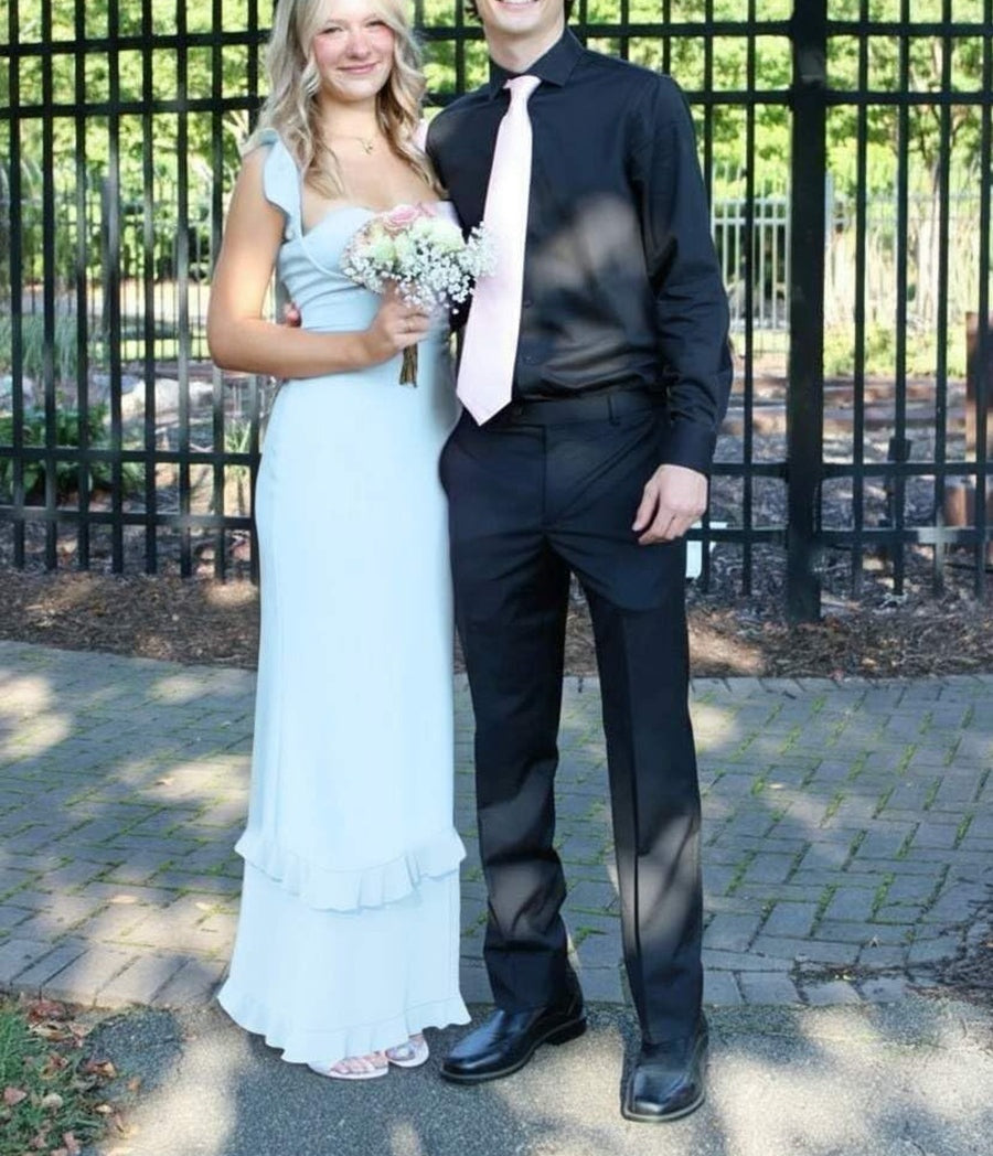 Sheath/Column Satin Sweetheart Ruffle Sleeve Floor-Length Prom Dresses