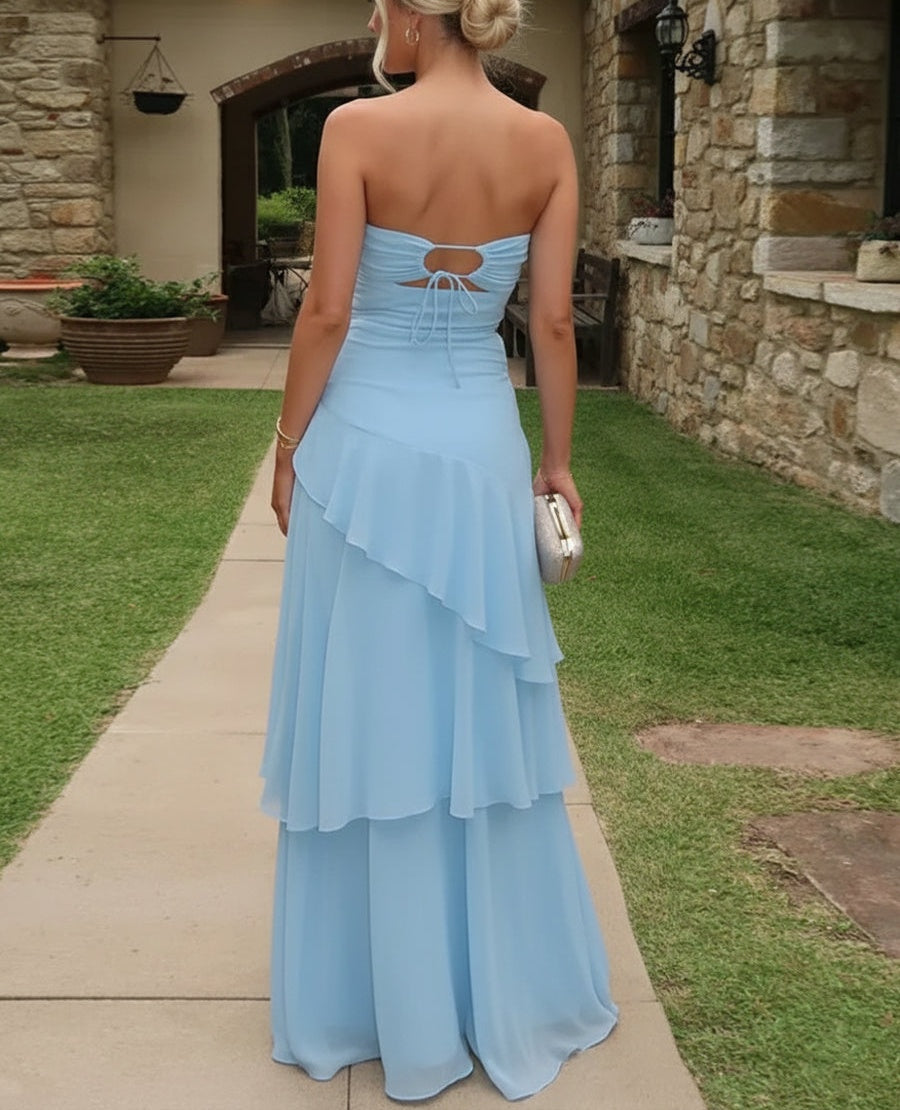 Sheath/Column Tiered Cut Out Floor-Length Wedding Guest Dresses