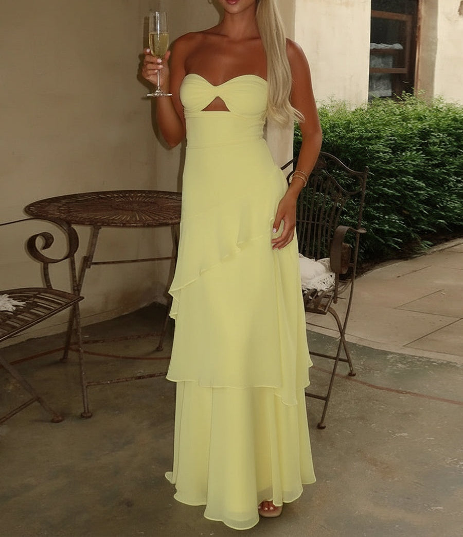 Sheath/Column Tiered Cut Out Floor-Length Wedding Guest Dresses