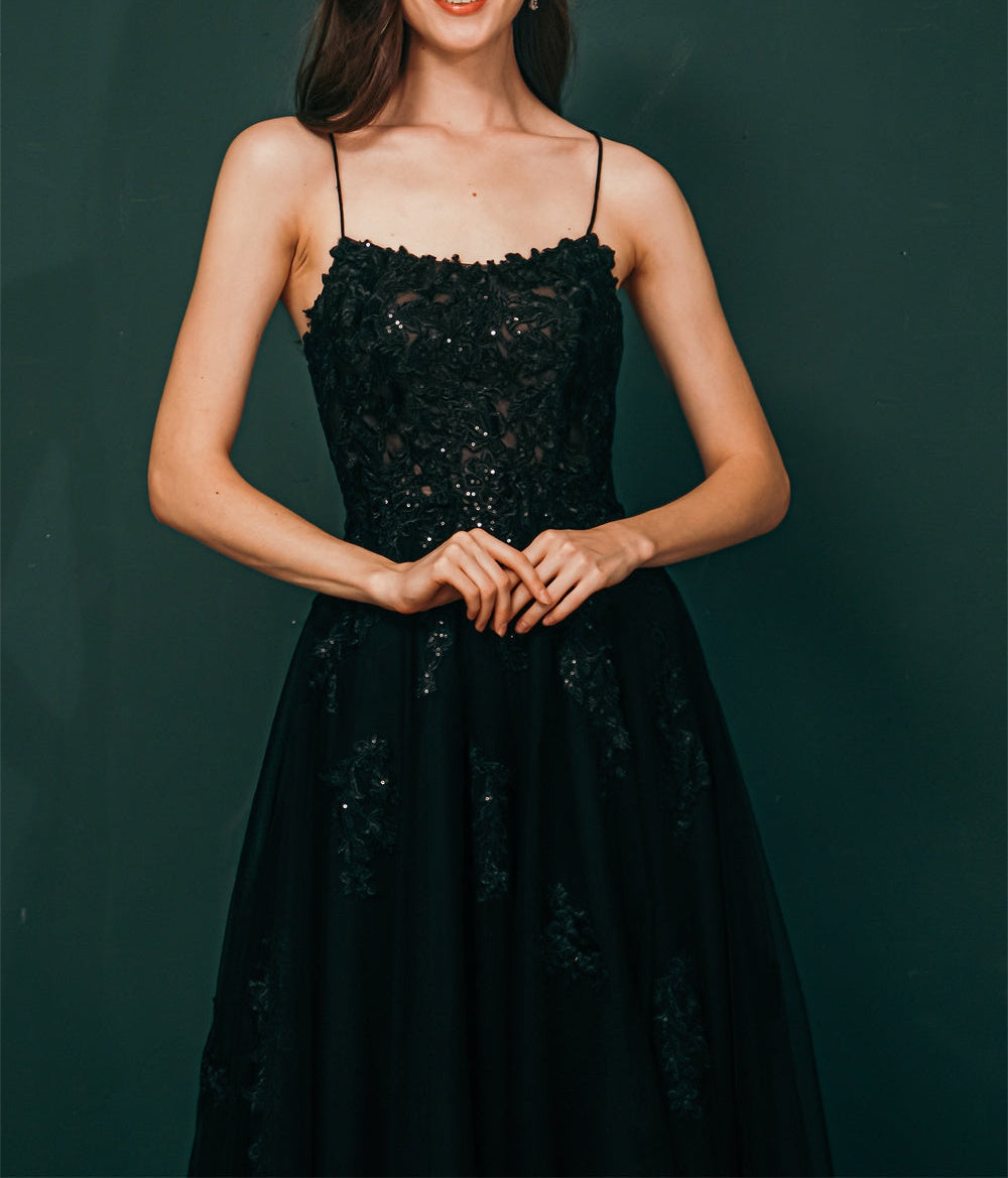 Lavender Spaghetti Strap Lace Appliques High split Prom Dress