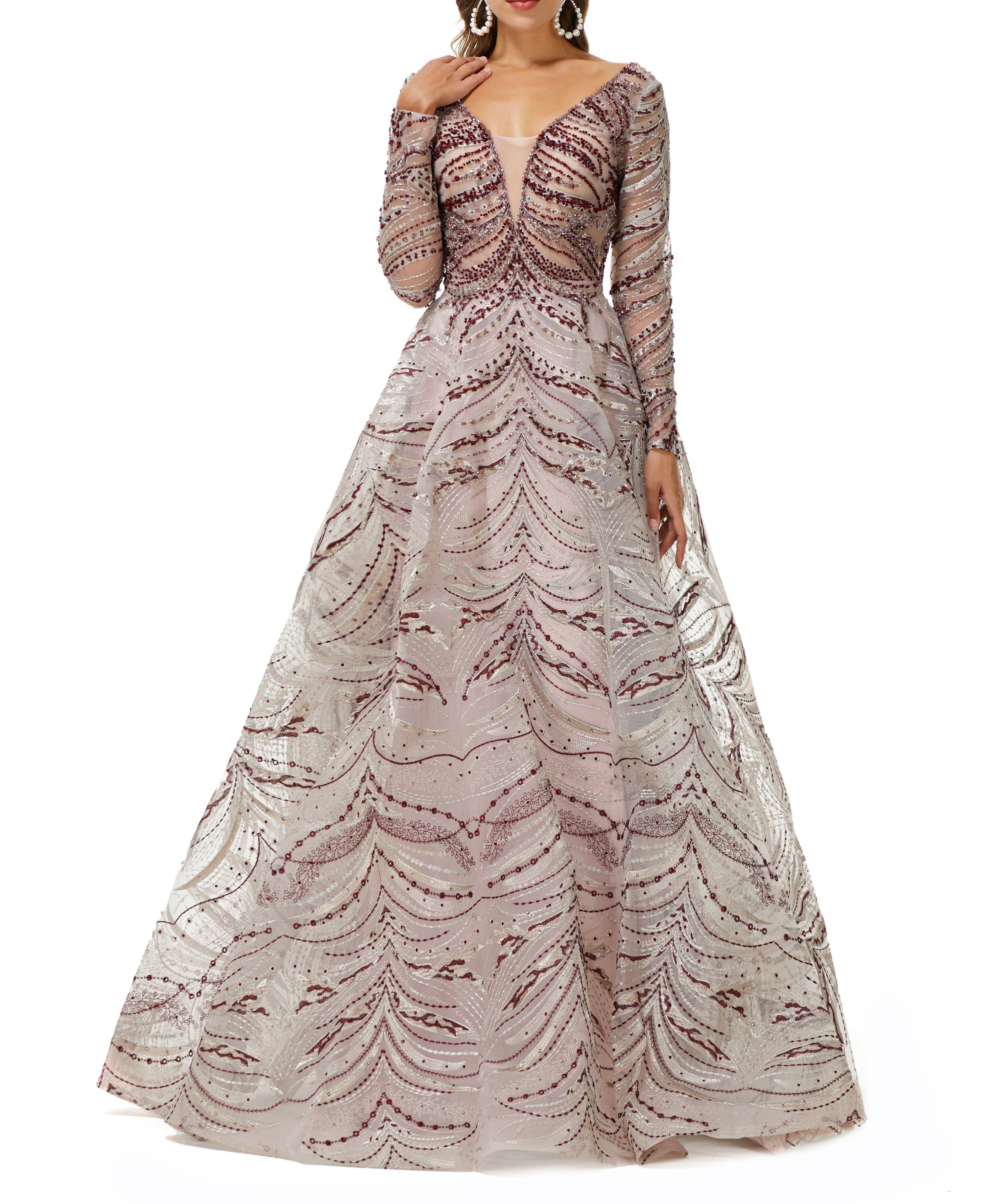 ombreprom Design | Sparkle Beaded Long Sleeves Prom Dresses