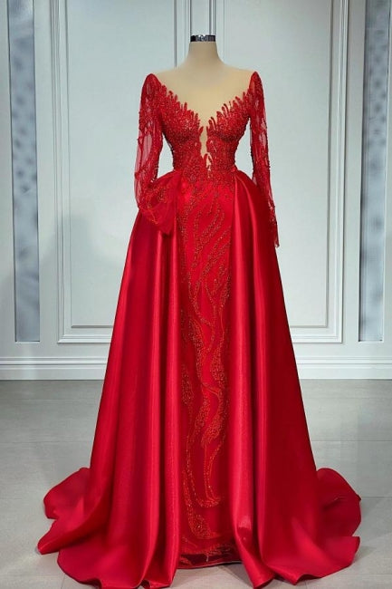 ombreprom Chic V-neck Lace Prom Dresses Evening Gown With Long Sleeves
