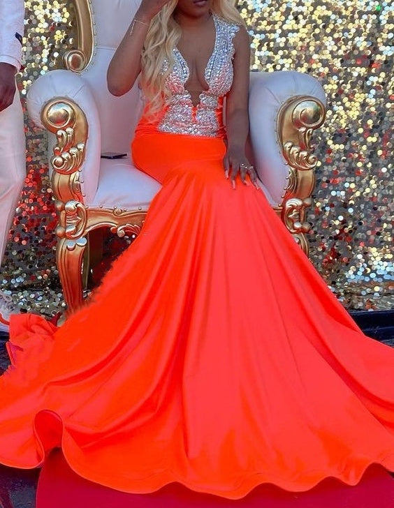 Ruby Cutout Mermaid Court Train Silver Sequined Prom Dresses