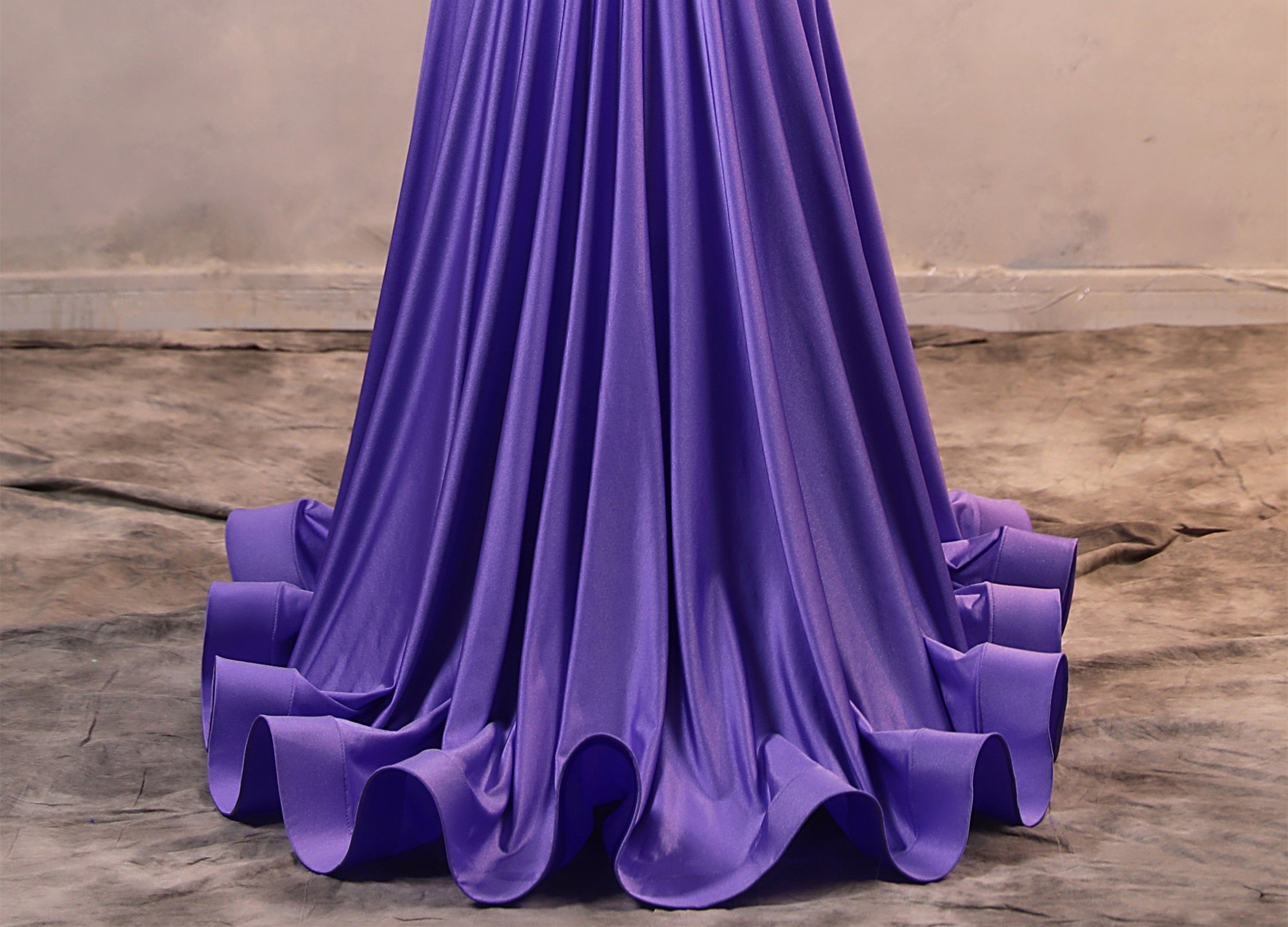 Lilac High neck Silver Applqiues Mermaid Satin Prom Dresses