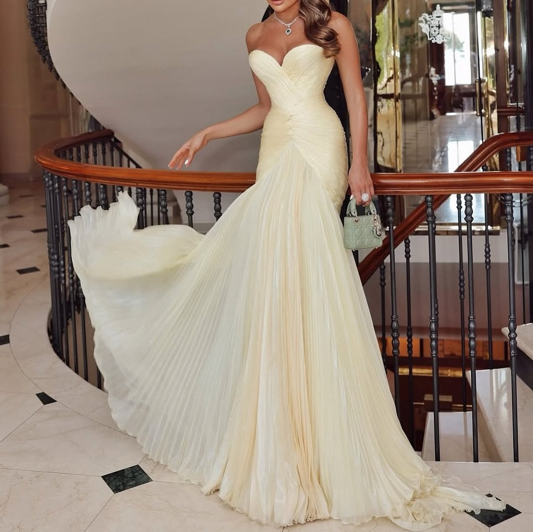 Gorgeous Daffodil Sweetheart Mermaid Prom Dress Long With Pleats On Sale