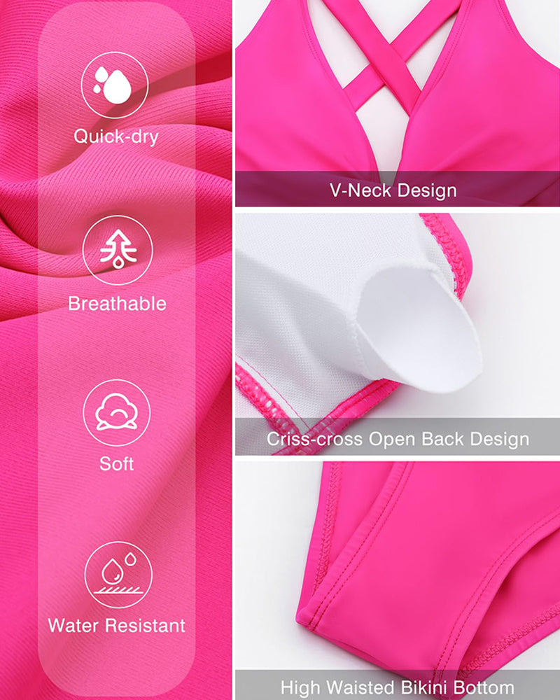 Savaviaswim - Deep V Cross-Back Ruched One-Piece Swimsuit