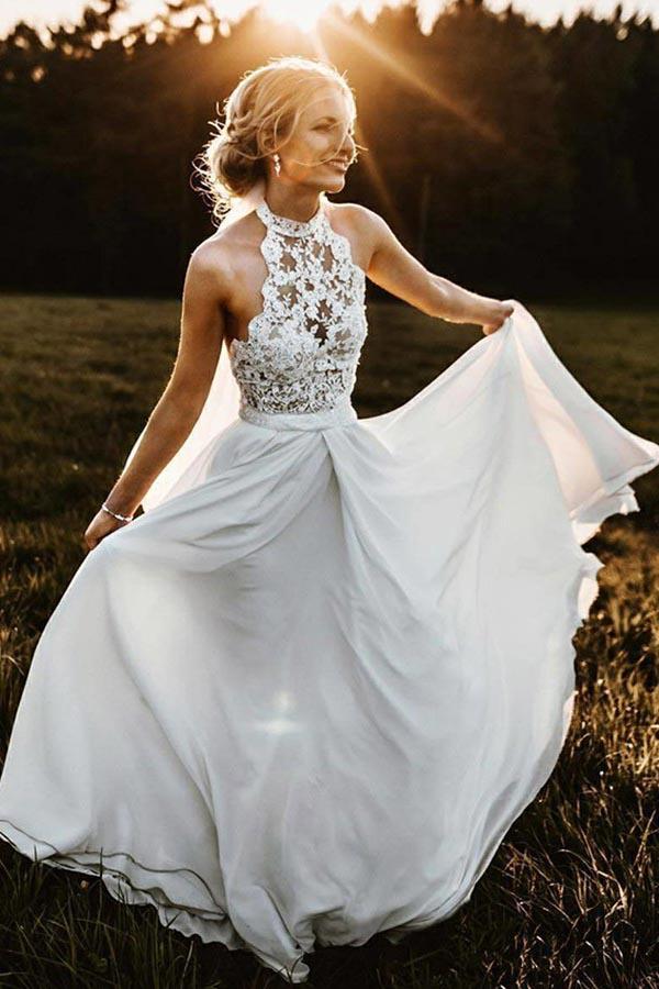 beach wedding dresses uk Simple Chiffon Beach Wedding Dresses Backless Wedding Gown With Lace DTW297 DressTok.co.uk