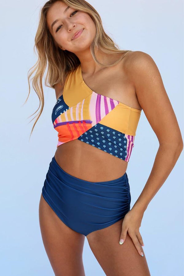 Savaviaswim - Colorful Patchwork Crop Bikini Set