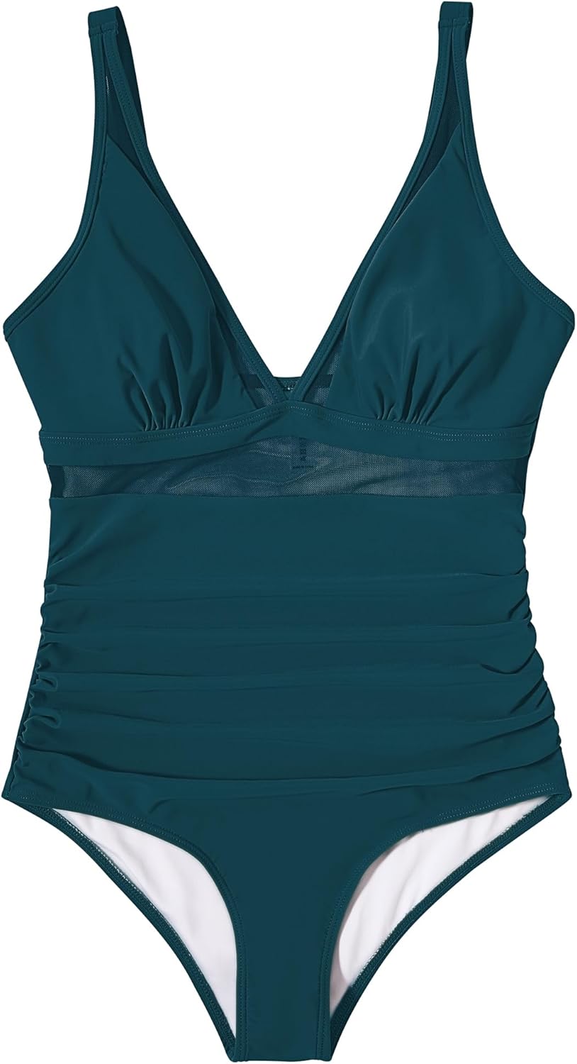 Savaviaswim - Women Sexy Mesh Tummy Control Swimsuit Push Up High Waisted Bathing Suit