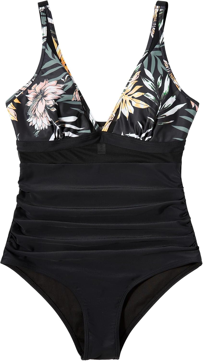 Savaviaswim - Women Sexy Mesh Tummy Control Swimsuit Push Up High Waisted Bathing Suit