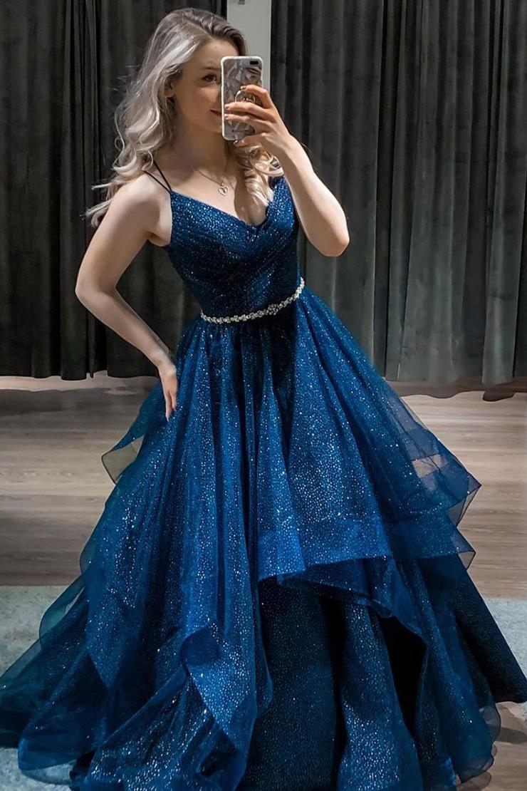 Dark blue long prom dresses hotsell