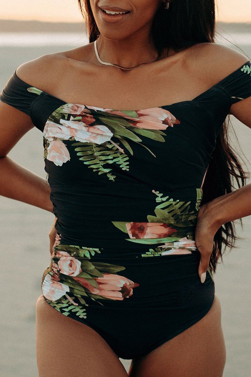 Savaviaswim - The Floral Off Shoulder One Piece Swimsuit