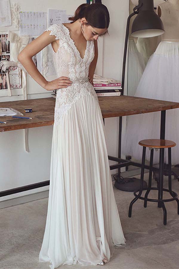 Simple lace wedding dress shop