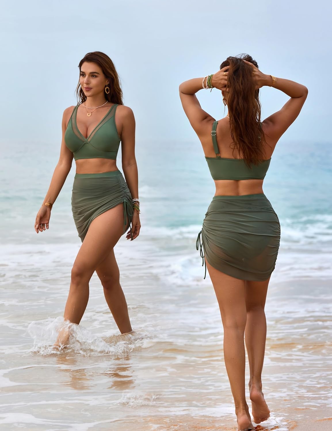 Savaviaswim - Womens Swim Skirt High Waisted Bikini Sets Tummy Control Swimsuits Mesh Sarong Wraps Bathing Suits