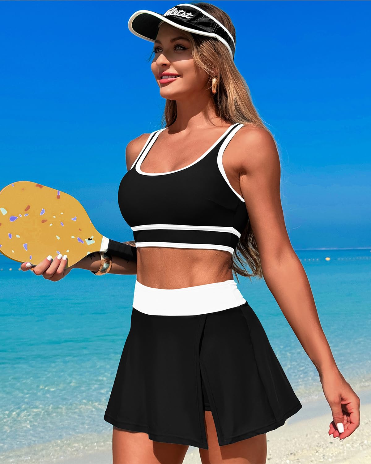 Savaviaswim - High Waisted Bikini Sets Tummy Control Swim Skirt Two Piece Swim Suit Tummy Control Color Block Bathing Suit