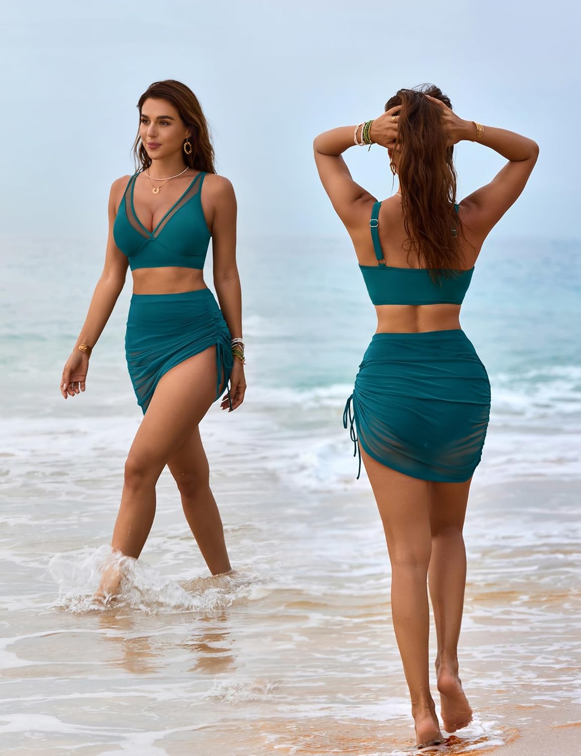 Savaviaswim - Womens Swim Skirt High Waisted Bikini Sets Tummy Control Swimsuits Mesh Sarong Wraps Bathing Suits
