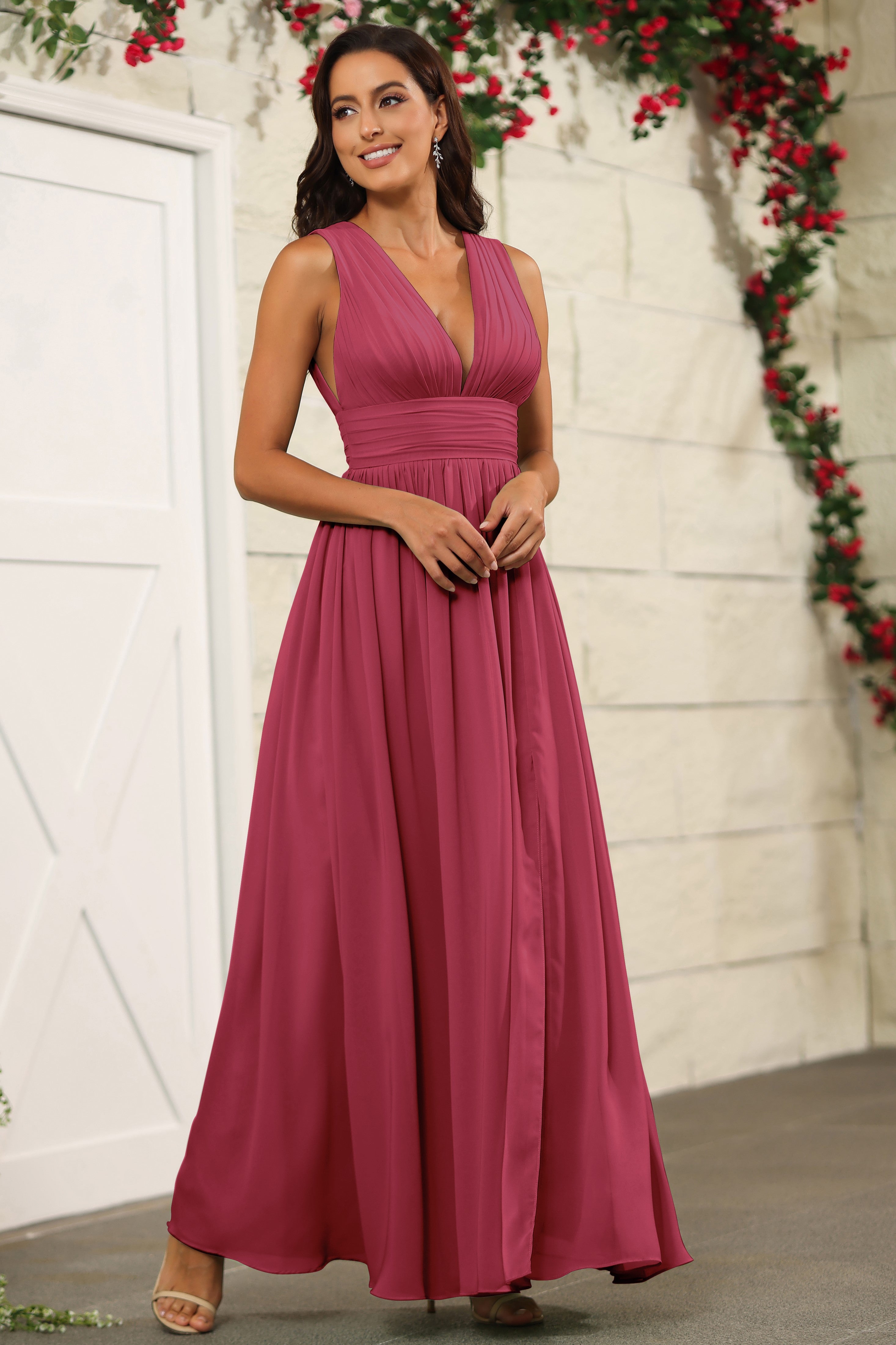 Cinnamon Rose Sleeveless Floor Length V-Neck Bridesmaid Dresses Cinnamon Rose Sleeveless Floor Length V-Neck Bridesmaid Dresses