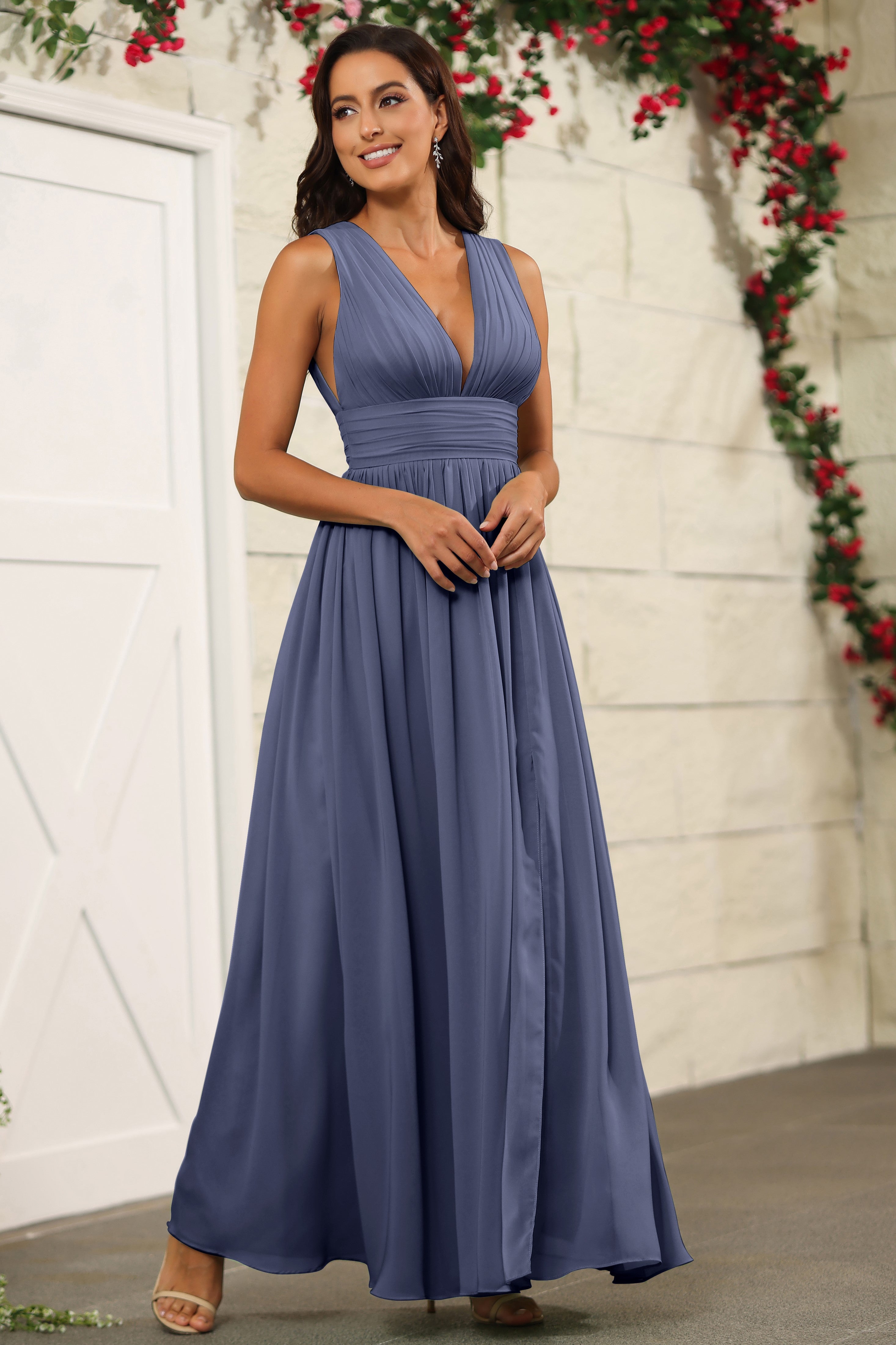 Stormy Chiffon Floor Length V-Neck Bridesmaid Dresses Stormy Chiffon Floor Length V-Neck Bridesmaid Dresses